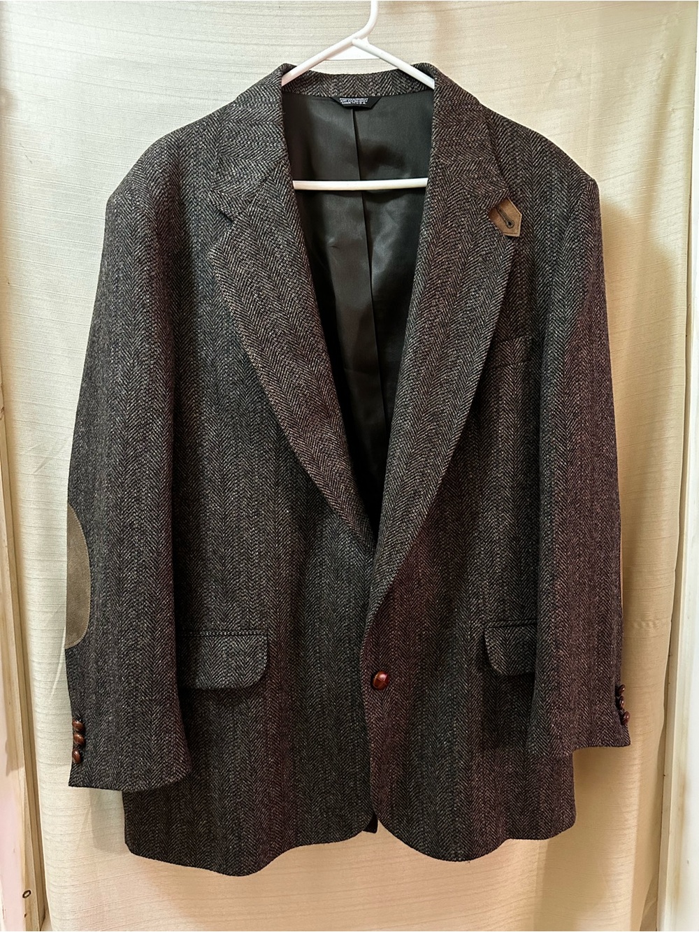 Vintage Hunt Valley Herringbone Tweed Blazer Suede Elbow Patch Mens Sport Coat